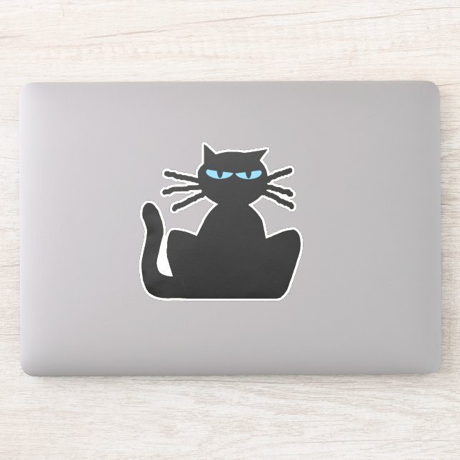 Schwarze Katze mit blauem Auge Kontakt Aufkleber (Computer)