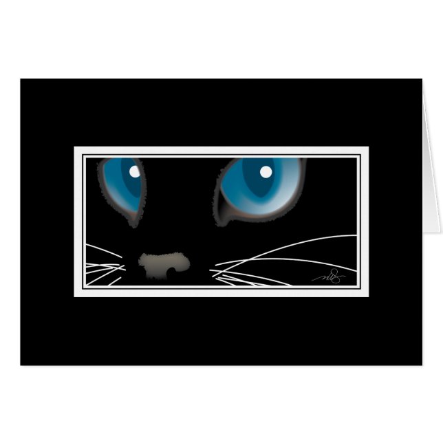 Schwarze Katze mit blauen Augen (Vorderseite (Horizontal))