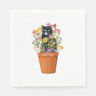 Schwarze Katze mit Blume Serviette