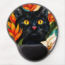 Schwarze Katze mit Blumen Gel-Mauspad