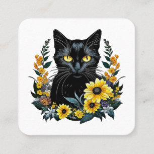 schwarze Katze mit Blumen Quadratische Visitenkarte