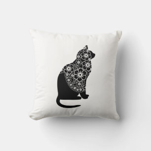Schwarze Katze mit Blumenschleier Elegant Gothic Kissen