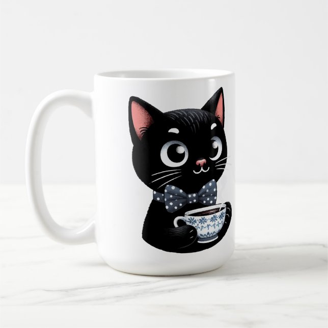 Schwarze Katze mit Bow-Krawatte Kaffeetasse (Links)