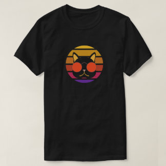 Schwarze Katze mit Brille Pinkeln Sonnenuntergang T-Shirt