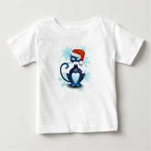 Schwarze Katze mit dem Hut des Weihnachtsmanns Baby T-shirt