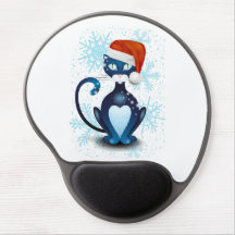 Schwarze Katze mit dem Hut des Weihnachtsmanns