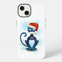 Schwarze Katze mit dem Hut des Weihnachtsmanns