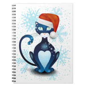 Schwarze Katze mit dem Hut des Weihnachtsmanns Notizblock