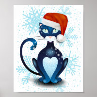 Schwarze Katze mit dem Hut des Weihnachtsmanns
