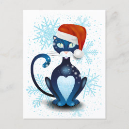 Schwarze Katze mit dem Hut des Weihnachtsmanns Postkarte