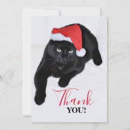 Schwarze Katze mit der roten Weihnachtsmannmütze Dankeskarte