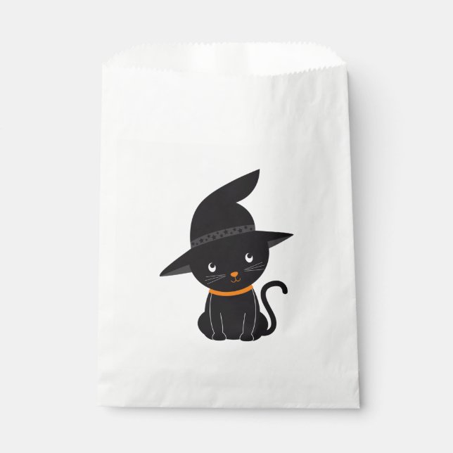 Schwarze Katze mit einem Hexenhut Halloween Geschenktütchen (Vorderseite)