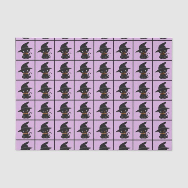 Schwarze Katze mit einem Hexenhut Halloween Seidenpapier (Vorderseite)