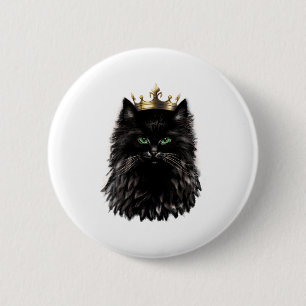 Schwarze Katze mit einer Kronen-DIgital-Kunst Button