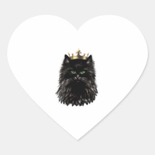 Schwarze Katze mit einer Kronen-DIgital-Kunst Herz-Aufkleber
