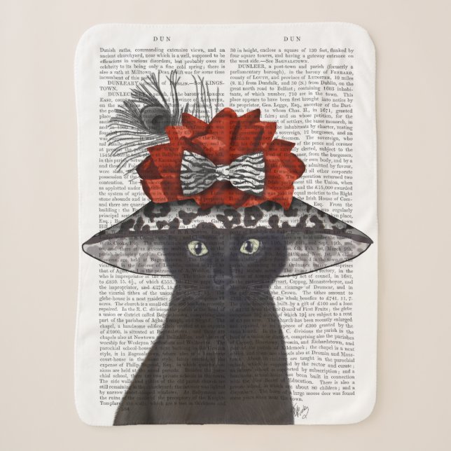Schwarze Katze mit Fabelhut Sherpadecke (Vorderseite)