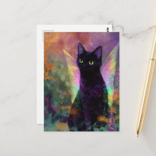 Schwarze Katze mit Feenflügeln Postkarte