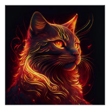 Schwarze Katze mit feuerrotem und goldenem Aurabli