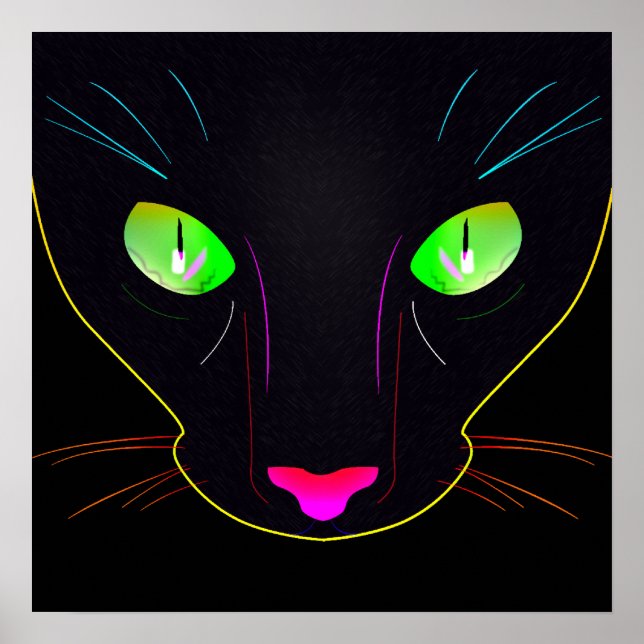Schwarze Katze mit fluoreszierenden Farben. Poster (Vorne)
