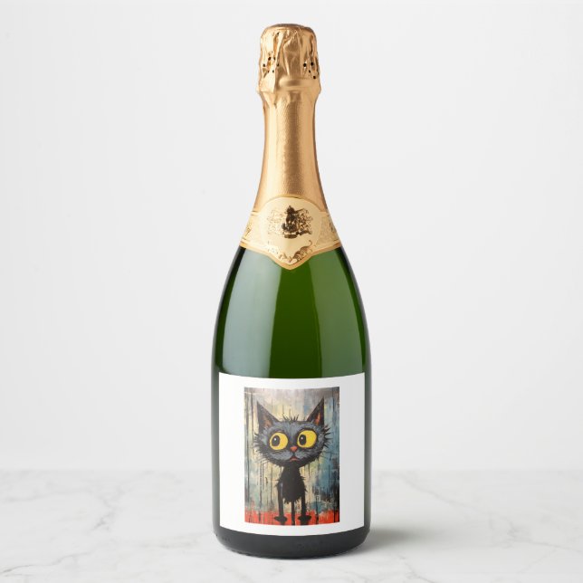Schwarze Katze mit gelben Augen (Vorderseite)