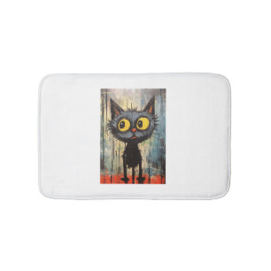 Schwarze Katze mit gelben Augen Badematte