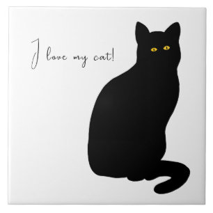 Schwarze Katze mit gelben Augen Fliese