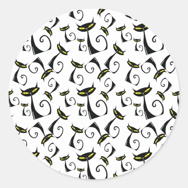 Schwarze Katze mit gelben Augen Halloween-Muster Runder Aufkleber (Vorderseite)