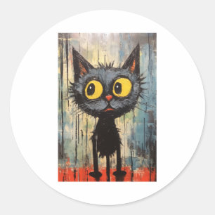 Schwarze Katze mit gelben Augen Runder Aufkleber