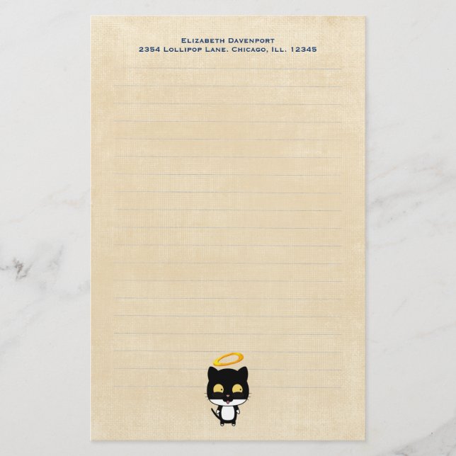 Schwarze Katze mit Golden Halo Niedlich Angel Pers Briefpapier (Vorderseite)