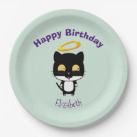Schwarze Katze mit Golden Halo Niedlicher Engel Ge