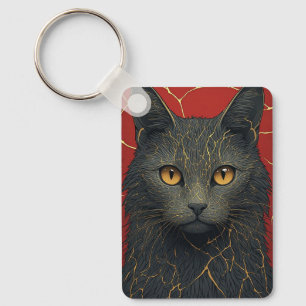 Schwarze Katze mit goldenem Kintsugi-Rissakzent ✨ Schlüsselanhänger