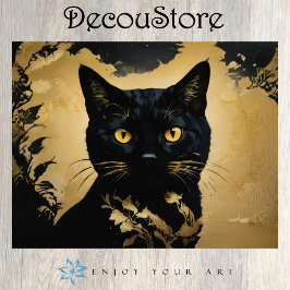 Schwarze Katze mit goldenen Augen Decoupage Seidenpapier