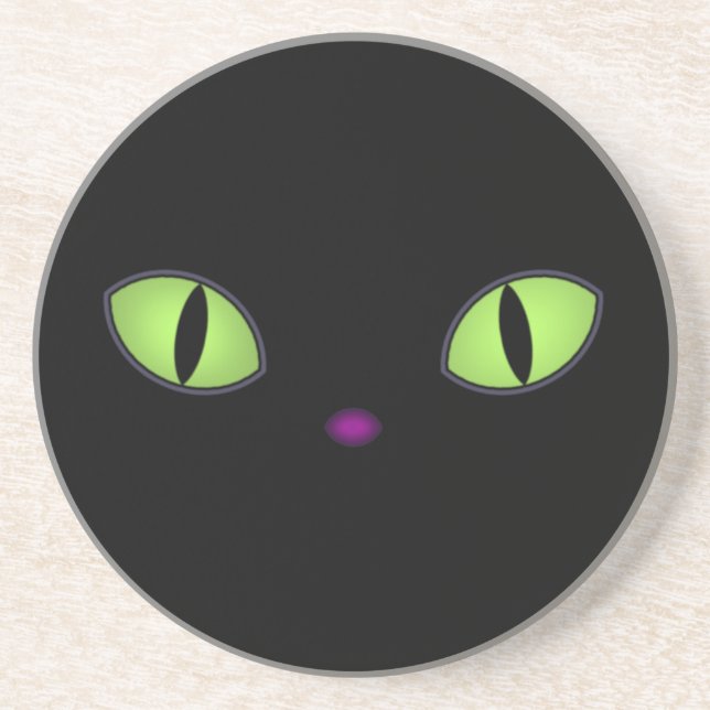Schwarze Katze mit großen grünen Augen Getränkeuntersetzer (Vorne)