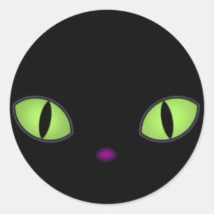 Schwarze Katze mit großen grünen Augen Runder Aufkleber