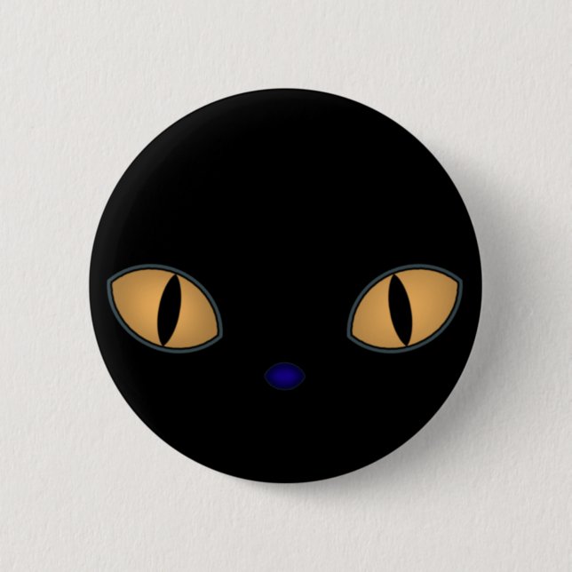 Schwarze Katze mit großen orangefarbenen Augen Button (Vorderseite)