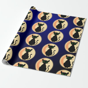 Schwarze Katze mit grünem Augenmuster Geschenkpapier