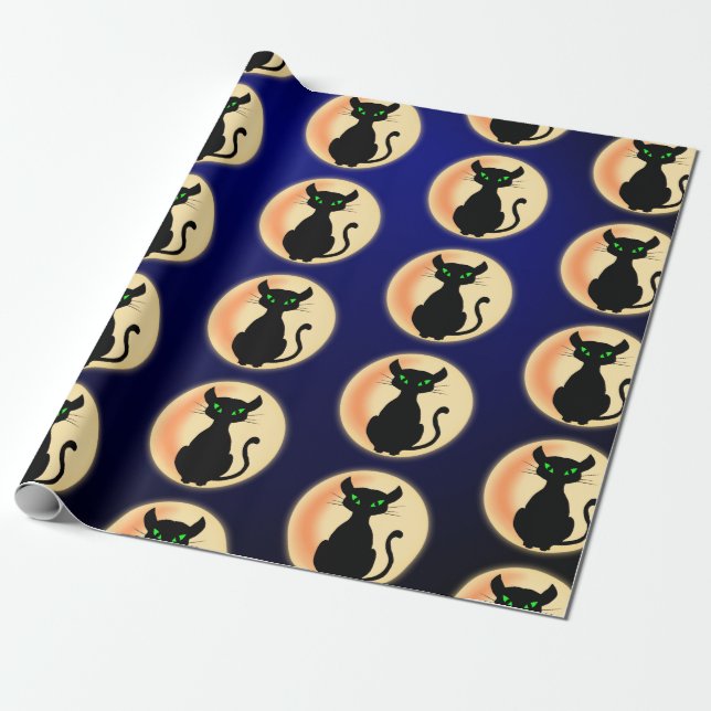 Schwarze Katze mit grünem Augenmuster Geschenkpapier (Ungerollt)