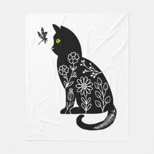 Schwarze Katze mit grünen Augen Fleecedecke