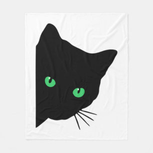 Schwarze Katze mit grünen Augen Fleecedecke
