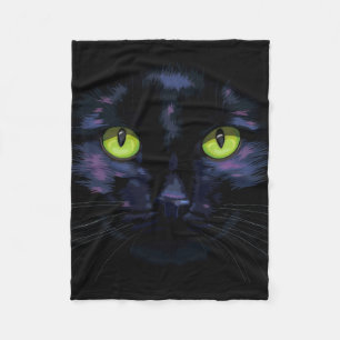 Schwarze Katze mit grünen Augen Fleecedecke