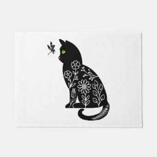 Schwarze Katze mit grünen Augen Fußmatte