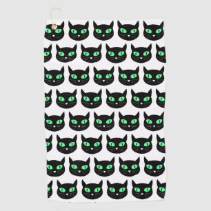 Schwarze Katze mit grünen Augen Golfhandtuch
