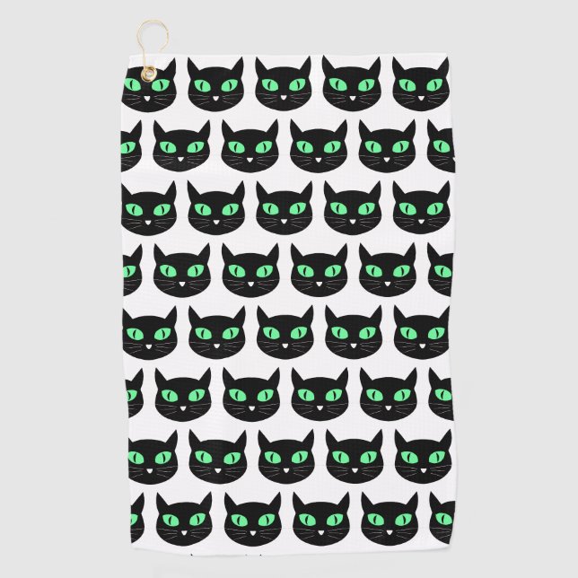 Schwarze Katze mit grünen Augen Golfhandtuch (Vorderseite)
