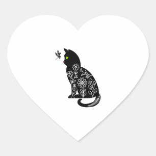 Schwarze Katze mit grünen Augen Herz-Aufkleber