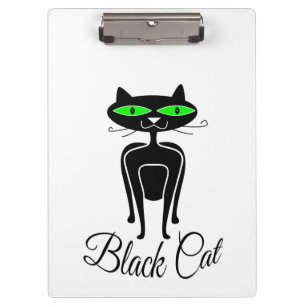 Schwarze Katze mit grünen Augen Klemmbrett
