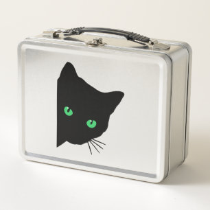 Schwarze Katze mit grünen Augen Metall Brotdose