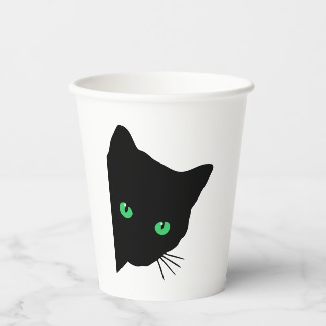 Schwarze Katze mit grünen Augen Pappbecher (Vorderseite)