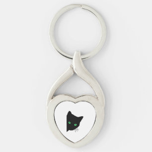 Schwarze Katze mit grünen Augen Schlüsselanhänger