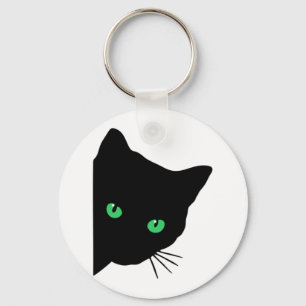 Schwarze Katze mit grünen Augen Schlüsselanhänger