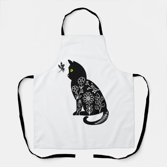Schwarze Katze mit grünen Augen Schürze (Vorderseite)